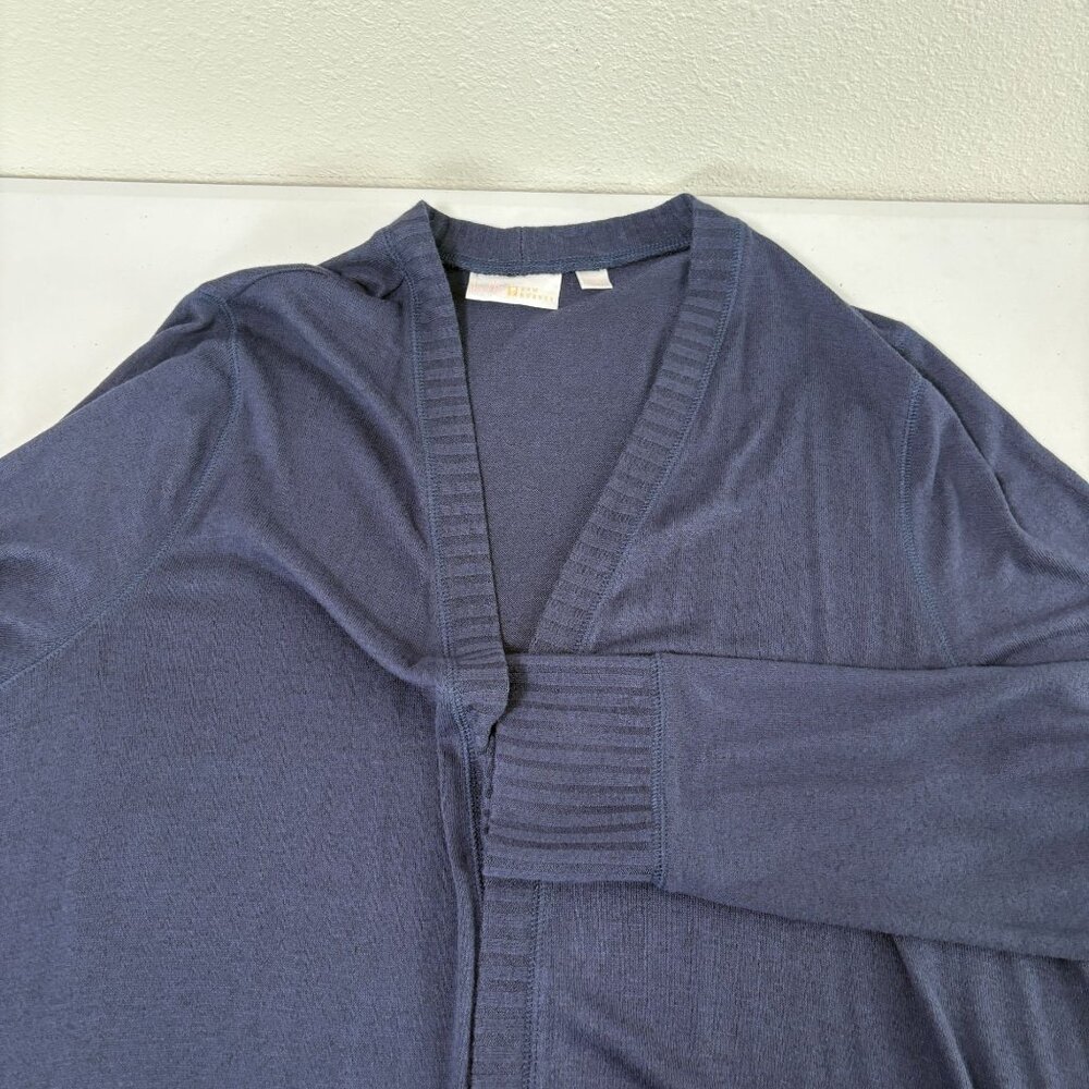 Belle By Kim Gravel Brushed Knit Duster Cardigan Rib Trim Size XL Blue Pockets - Picture 10 of 13